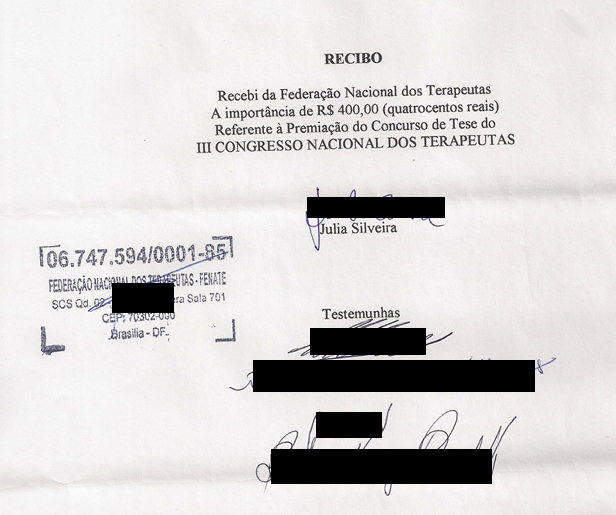 recibo prêmio